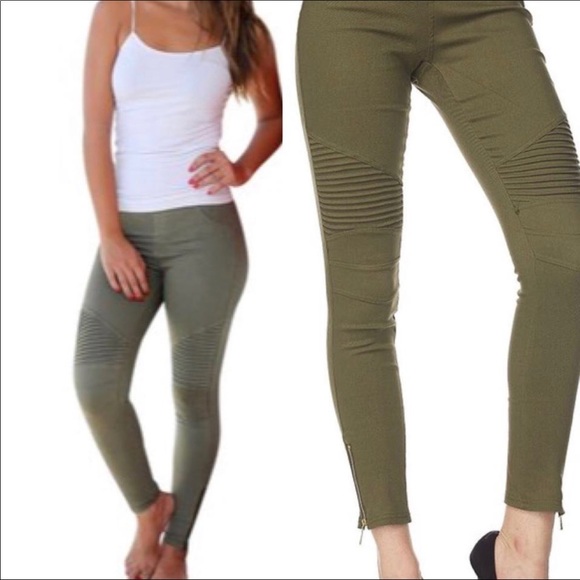 Olive green moto leggings - Picture 4 of 8